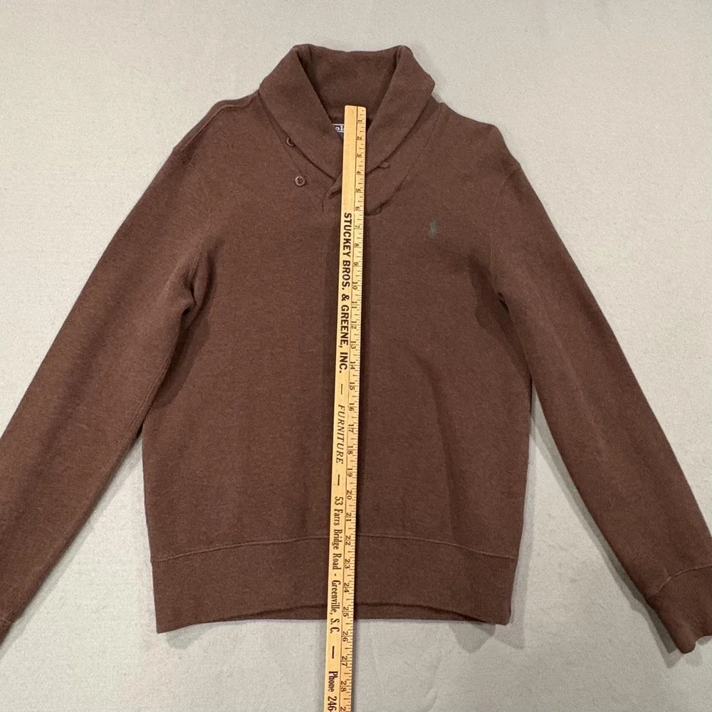 Polo Ralph Lauren Sweater Mens Medium Brown Shawl Collar Cotton Pullover Logo